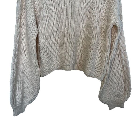 BP Cable Knit Balloon Sleeve Sweater In Beige Oatmeal Light Heather - Picture 5 of 9